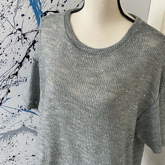 TopShop Gray metallic knitted short sleeve top, 8 - Picture 3 of 12